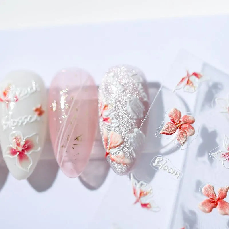 Pink Flowers Nail Art Stickers Adhesive  Peach Blossom Sticker Decals TS1207