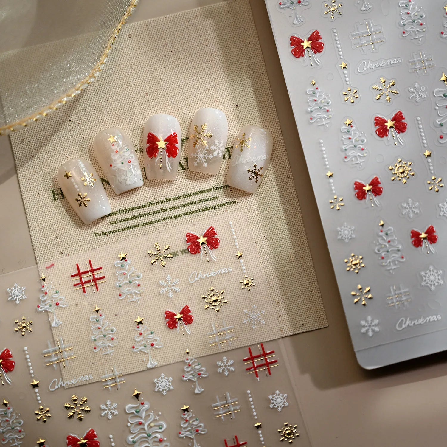 Christmas Nail Stickers | Xmas Tree & Bow Nail Art Decals M819