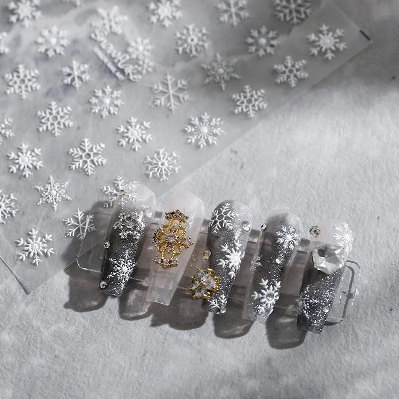 5D Snowflake Nail Stickers White Snow Decals For Winter TS1939