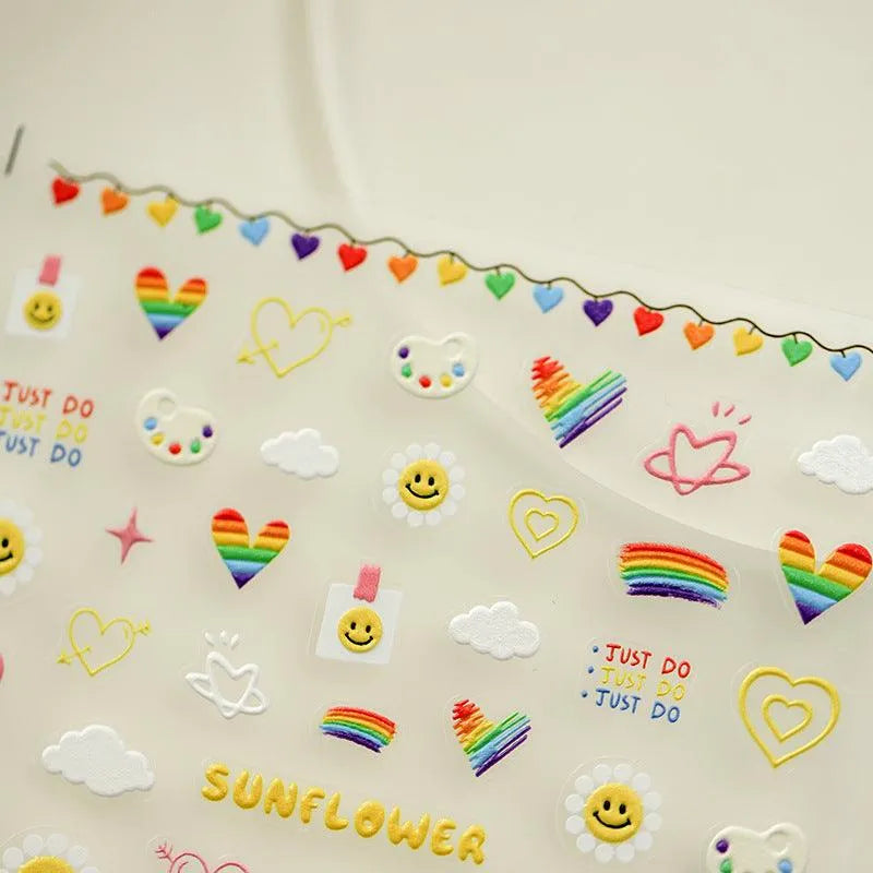 Nail Art Stickers Adhesive Sliders Smile Sunflower Embossed Sticker Decals TS2987