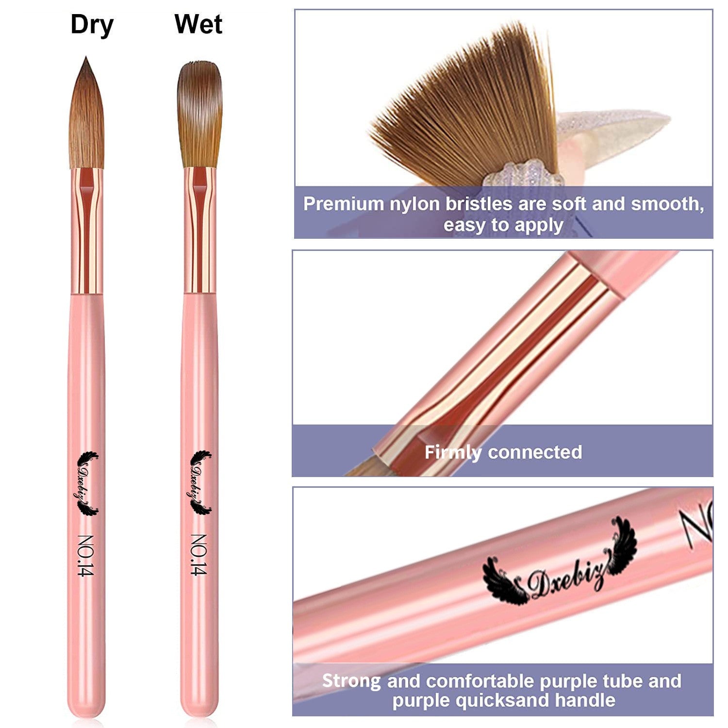 3pcs Acrylic Nail Brush Set Size 8/10/14 Acrylic Brushes for Acrylic Powder Application - Nail MAD