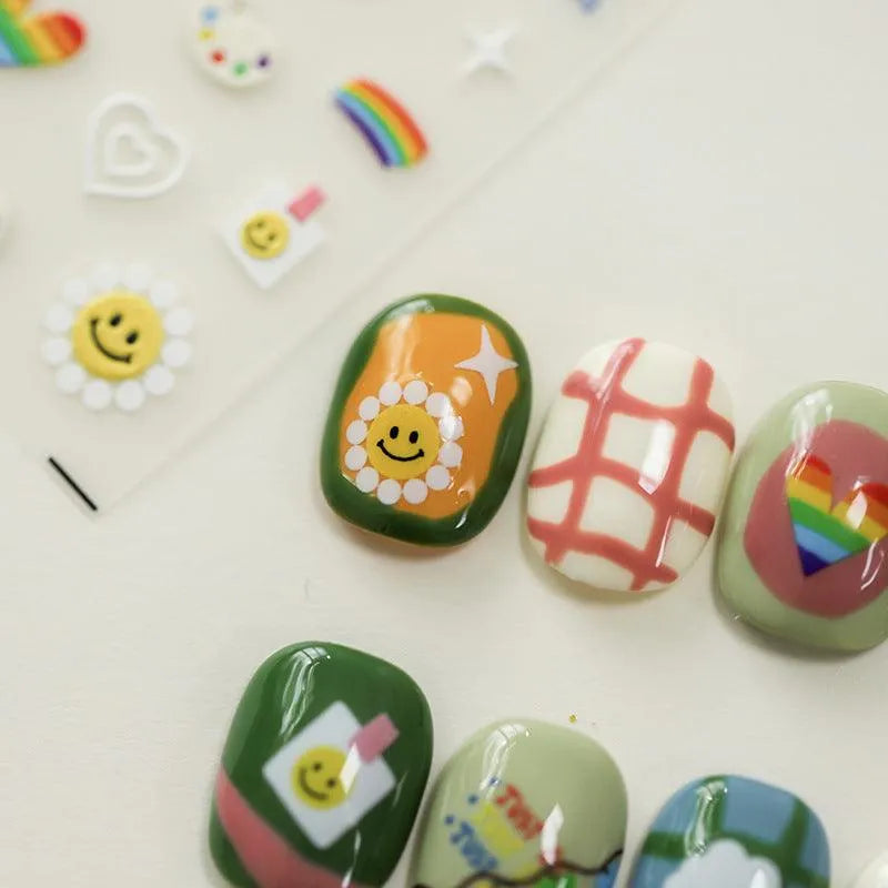 Nail Art Stickers Adhesive Sliders Smile Sunflower Embossed Sticker Decals TS2987