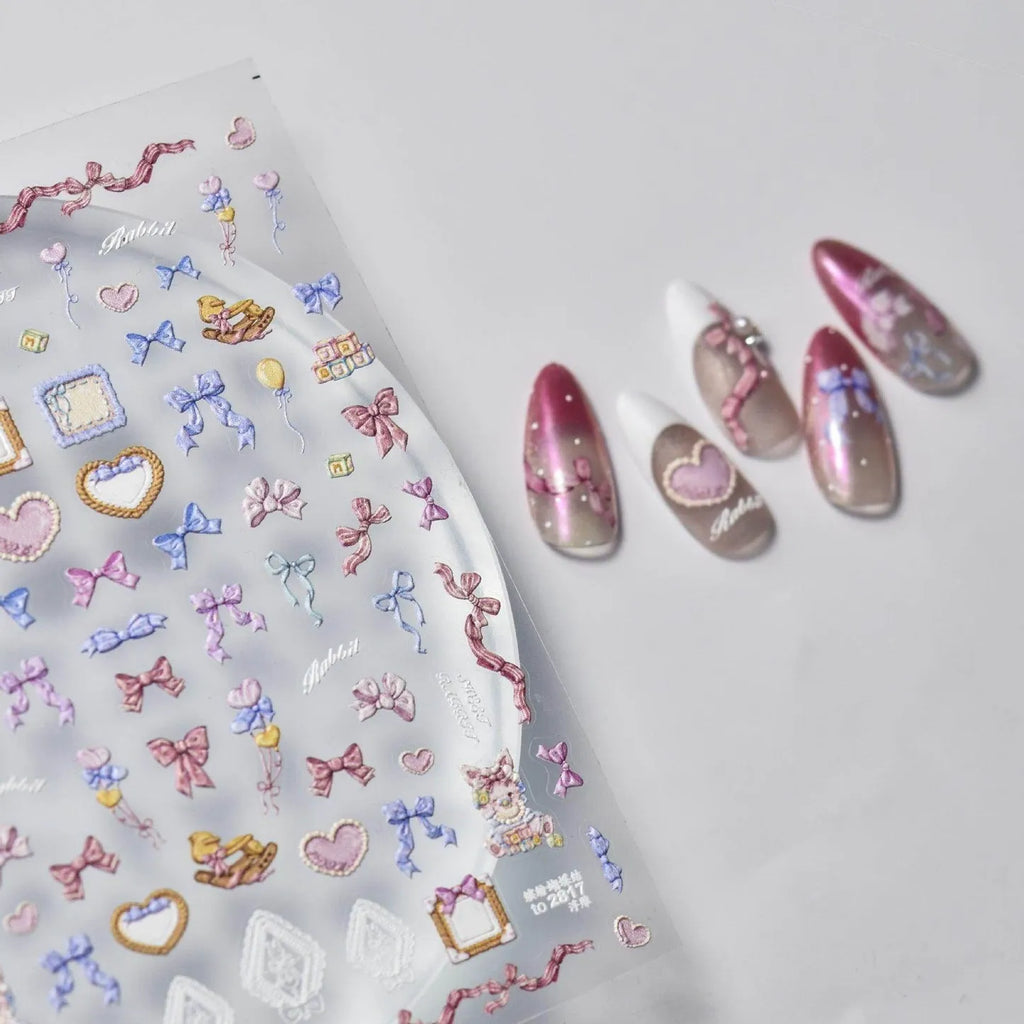 Colorful Bow-knot Nail Art Stickers Adhesive Embossed Bow Sticker Decals to2817