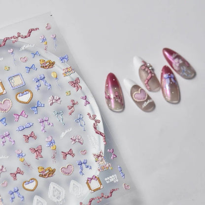 Colorful Bow-knot Nail Art Stickers Adhesive Embossed Bow Sticker Decals to2817