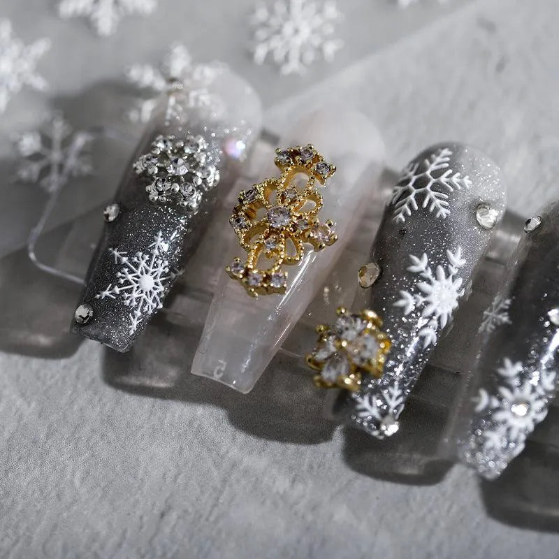 5D Snowflake Nail Stickers White Snow Decals For Winter TS1939