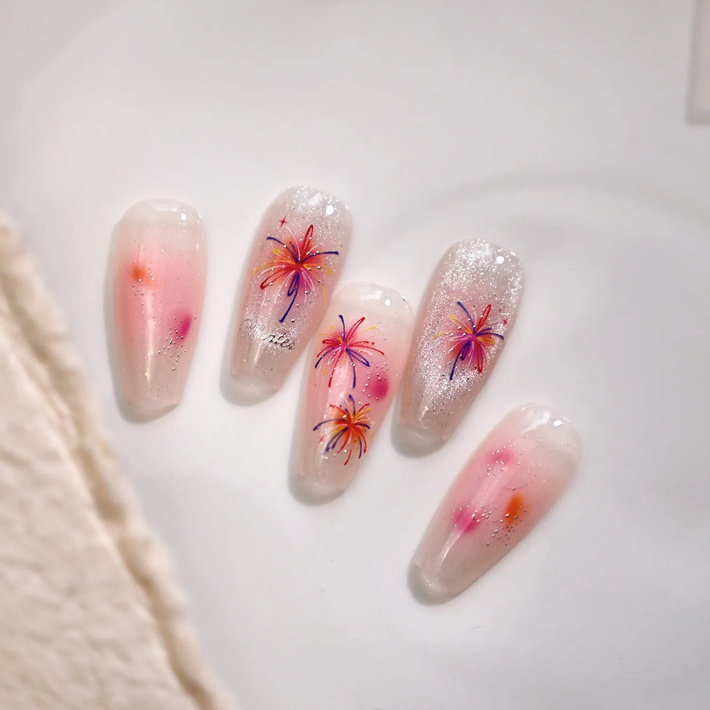 Vibrant Fireworks & Heart Nail Stickers - Festive & Holiday Decals for Celebration M901