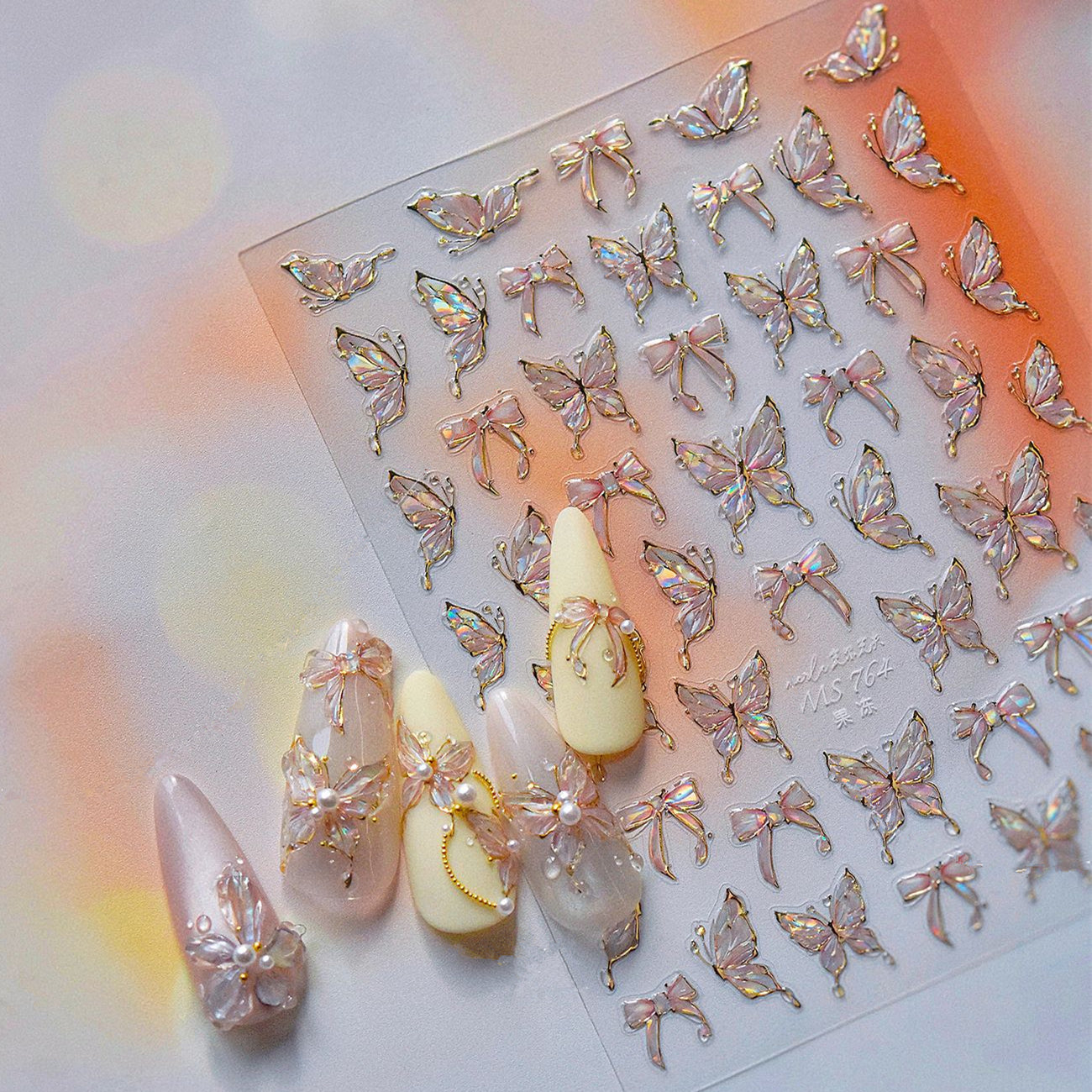 Aurora Light Butterfly Nail Art Sticker 3D Wings Adhesive Decals MS764