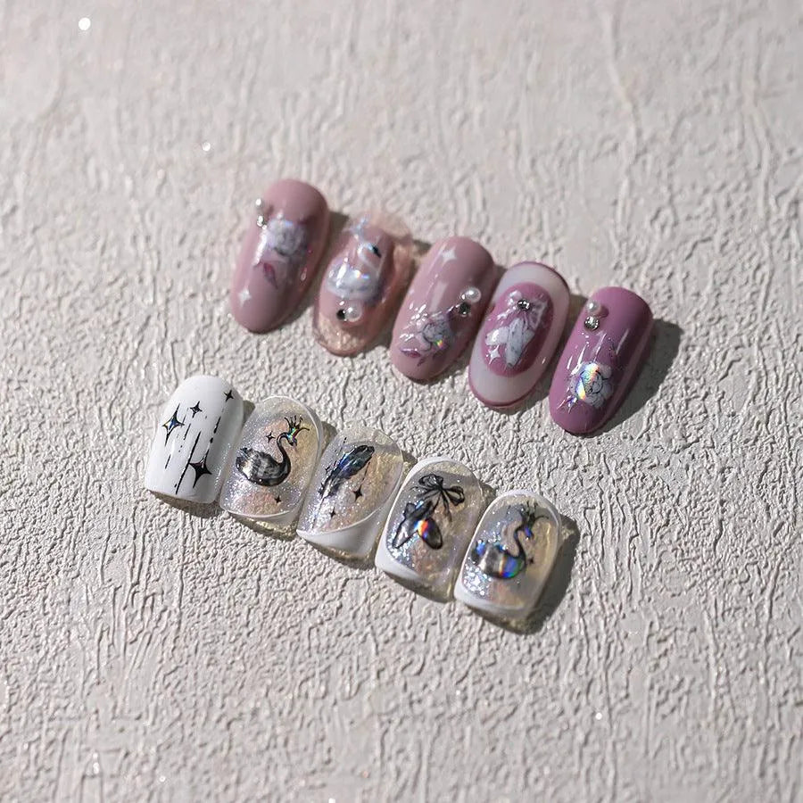 Laser Swan Nail Art Stickers Ballet Bow Adhesive Sticker Decals M245