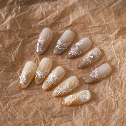 White Lily Nail Art Stickers Adhesive Embossed Lily Flower with Beads Sticker Decals TL154