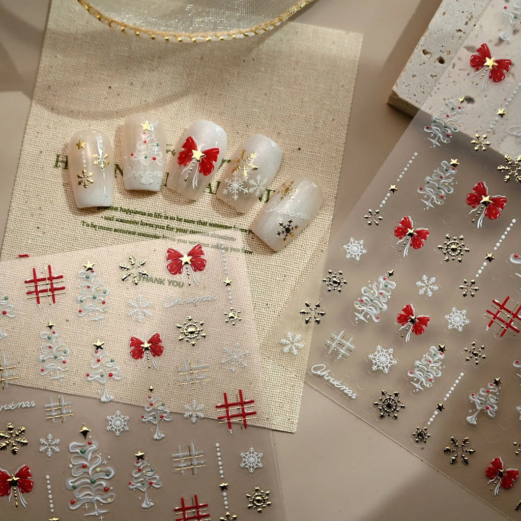 Christmas Nail Stickers | Xmas Tree & Bow Nail Art Decals M819