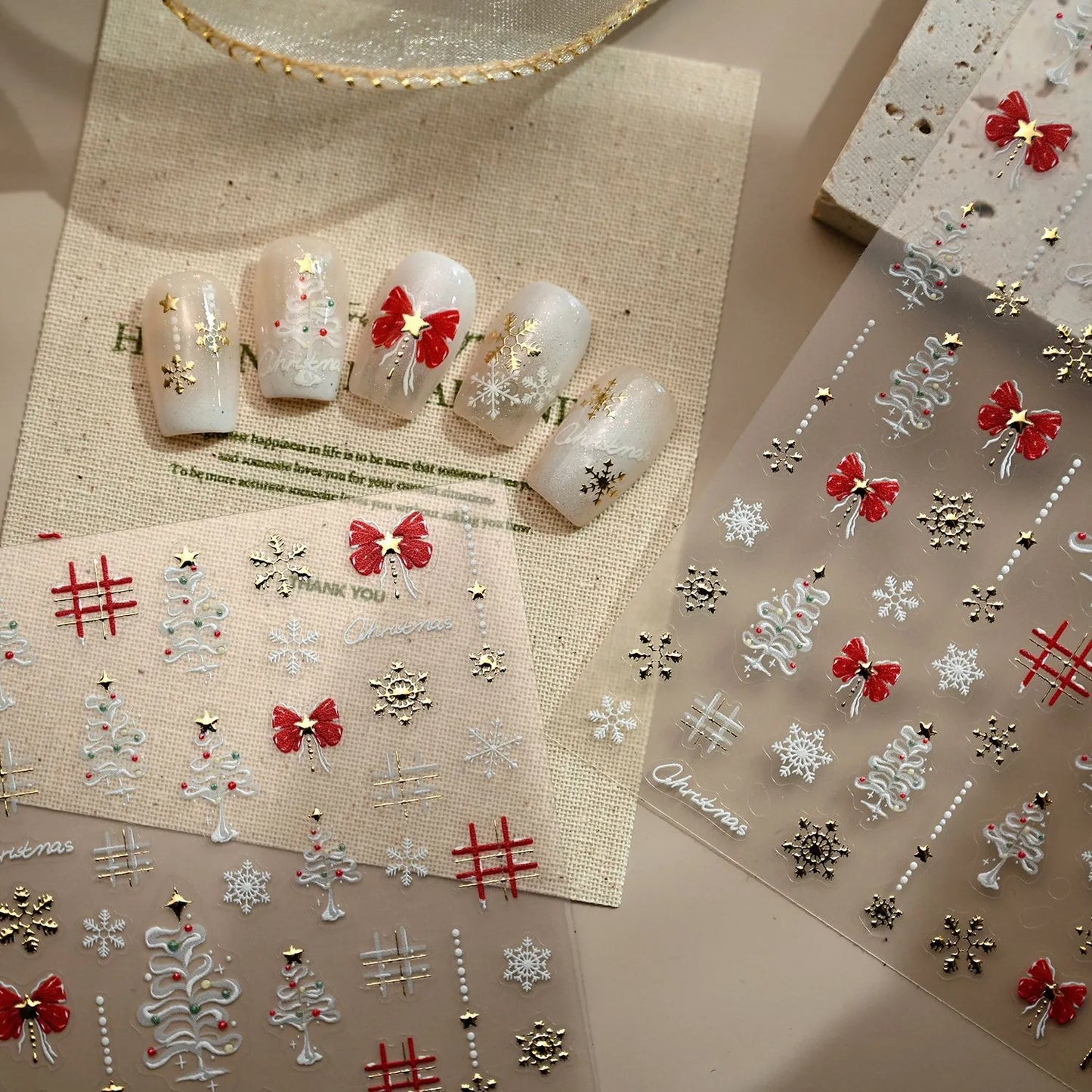 Christmas Nail Stickers | Xmas Tree Snowflake Bow Nail Art Decals M819