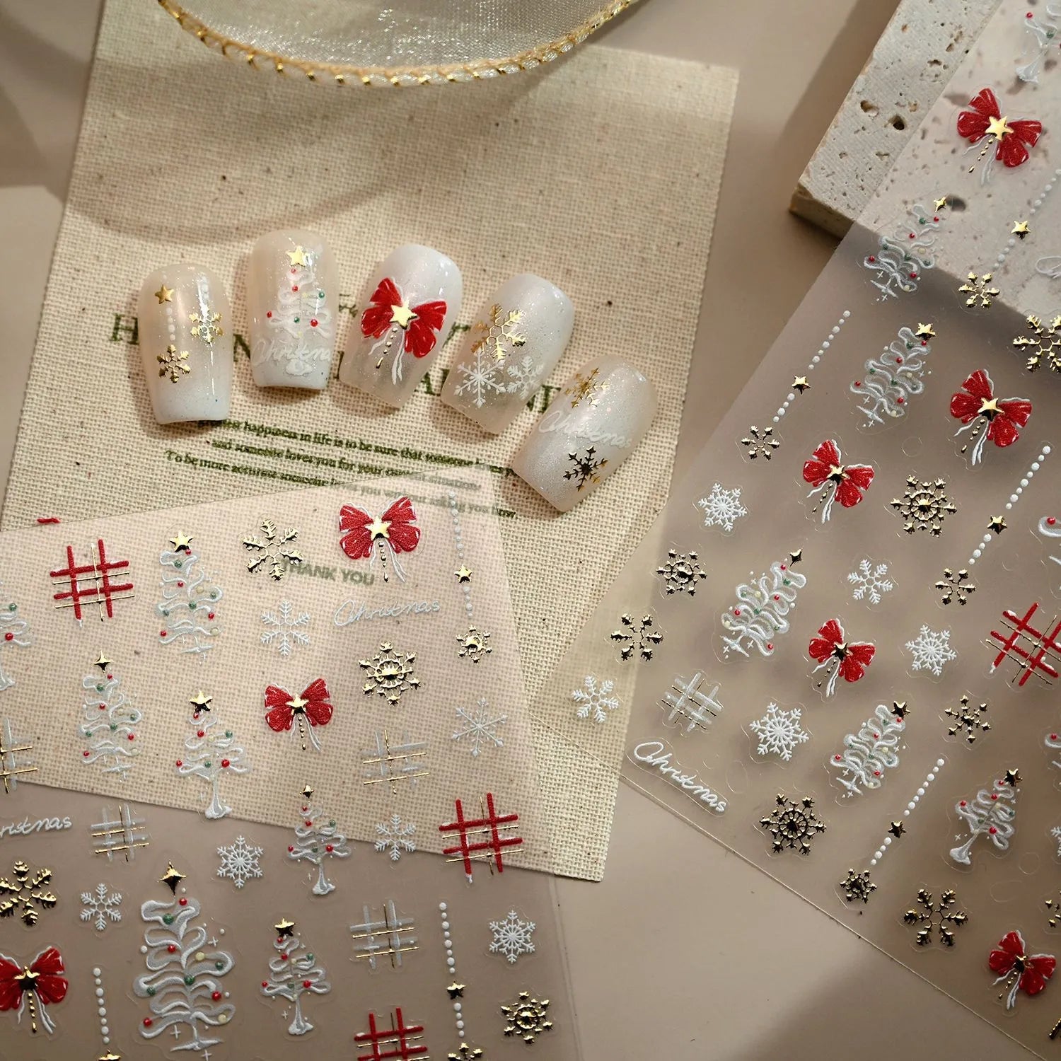 Christmas Nail Stickers | Xmas Tree & Bow Nail Art Decals M819