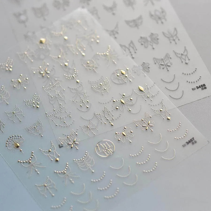 Gold Necklace Nail Art Stickers Adhesive Embossed Line Dots Sticker Decals 