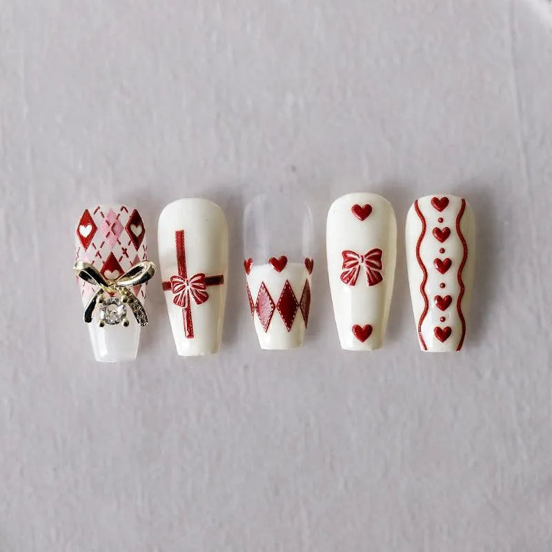 Red Nail Art Stickers Adhesive Embossed Vintage Grid Sticker Decals 