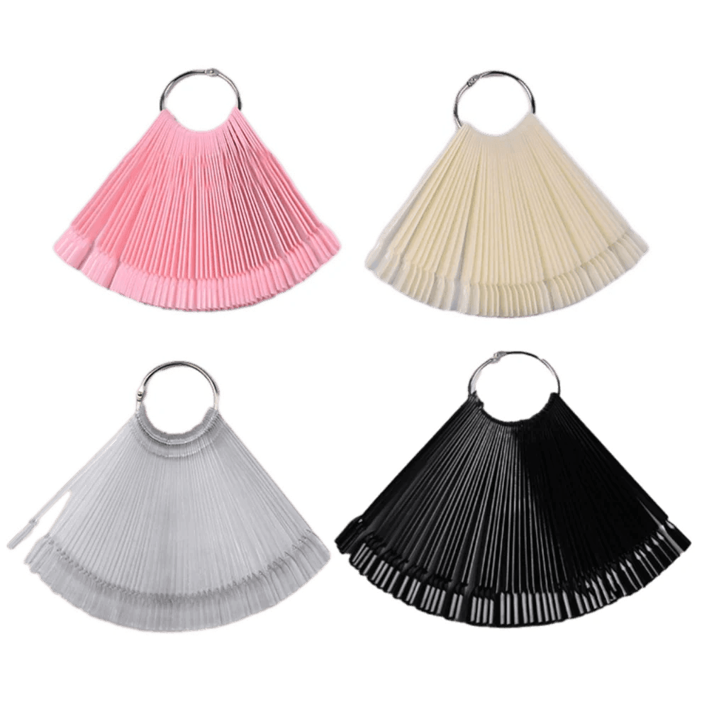 50pcs Nail Art Fan Shape Display Natural Chart Gel Polish Coloring Sample Practice Training Nails - Nail MAD