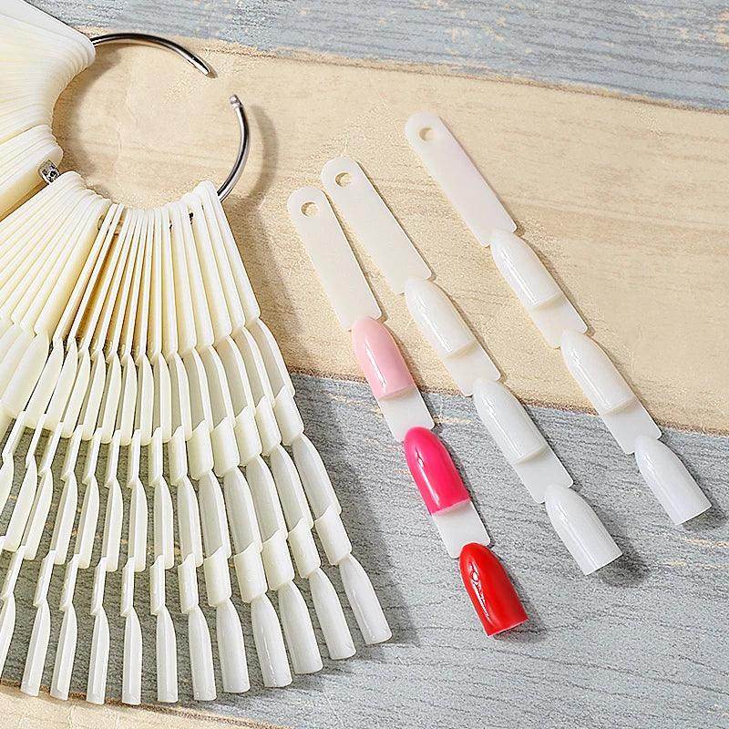 50pcs Nail Art Fan Shape Display Natural Chart Gel Polish Coloring Sample Practice Training Nails - Nail MAD