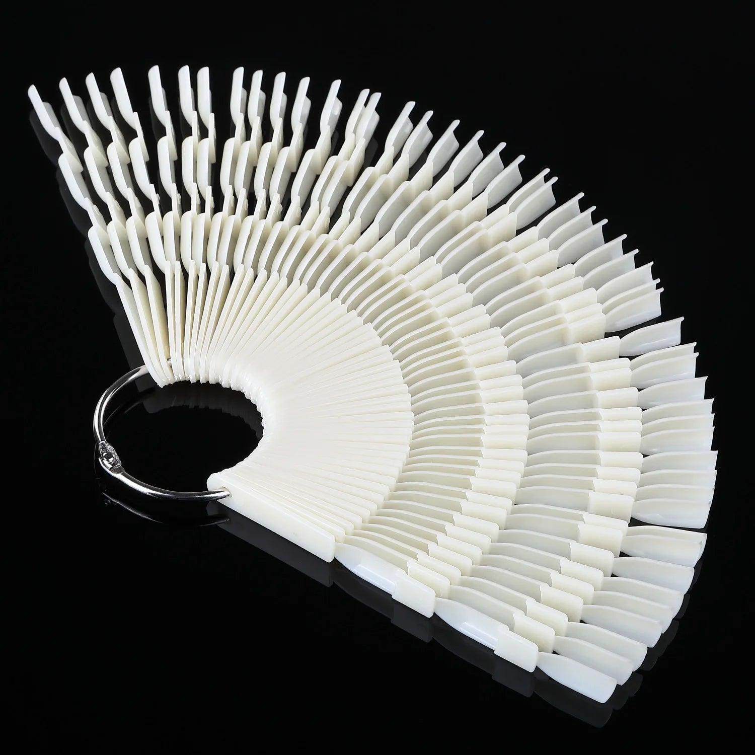 50pcs Nail Art Fan Shape Display Natural Chart Gel Polish Coloring Sample Practice Training Nails - Nail MAD