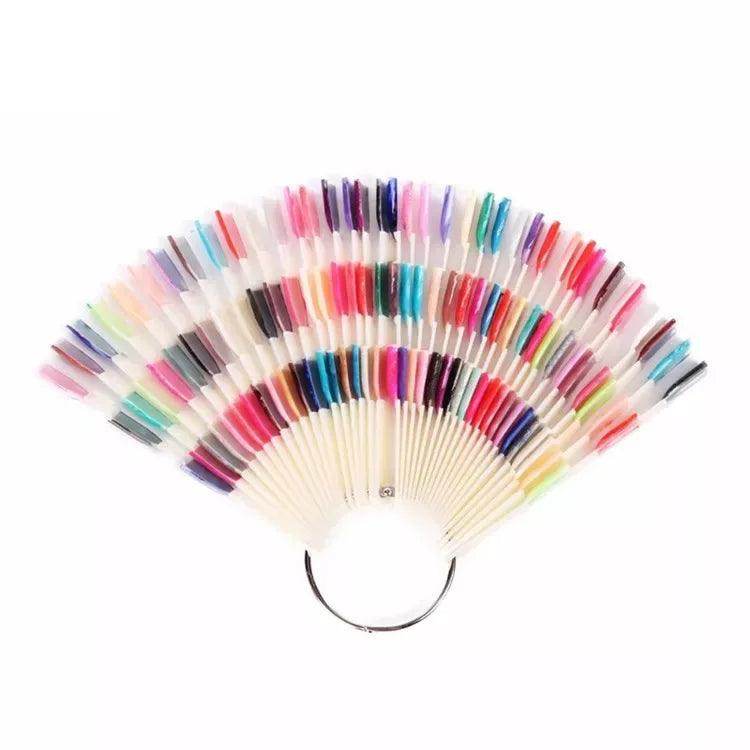 50pcs Nail Art Fan Shape Display Natural Chart Gel Polish Coloring Sample Practice Training Nails - Nail MAD