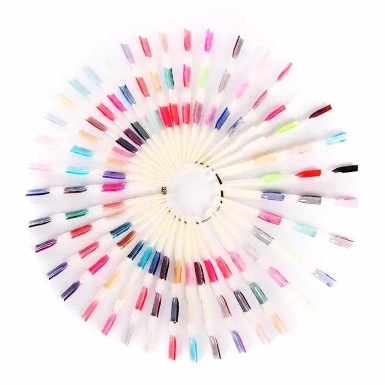 50pcs Nail Art Fan Shape Display Natural Chart Gel Polish Coloring Sample Practice Training Nails - Nail MAD