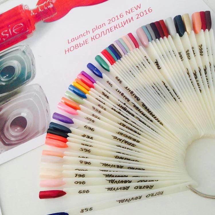 50pcs Nail Art Fan Shape Display Natural Chart Gel Polish Coloring Sample Practice Training Nails - Nail MAD