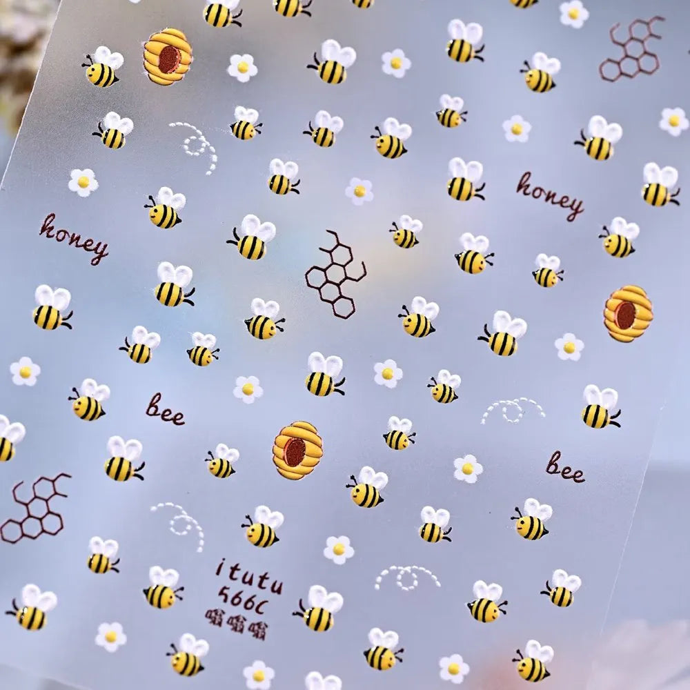 5D Jelly Ladybug & Bee Nail Stickers - Cute Spring Garden Art Decals