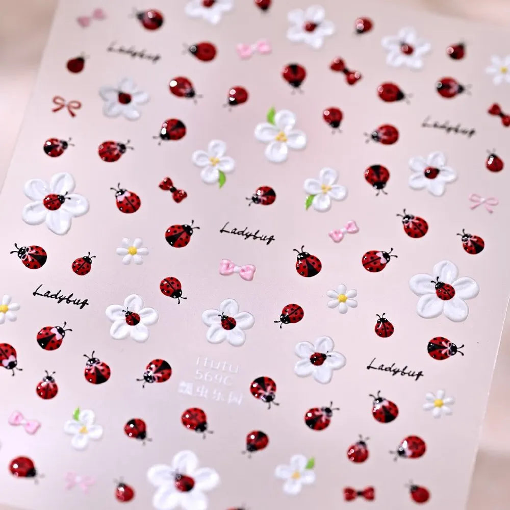 5D Jelly Ladybug & Bee Nail Stickers - Cute Spring Garden Art Decals