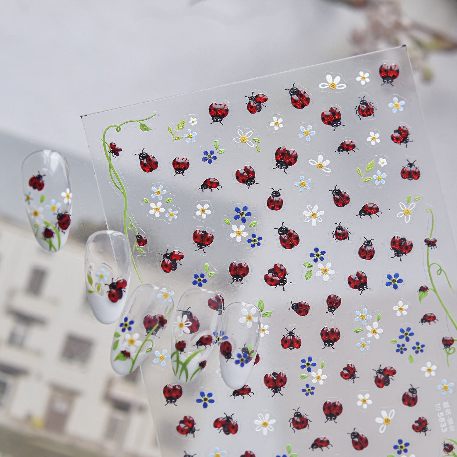 5D Jelly Ladybug & Bee Nail Stickers - Cute Spring Garden Art Decals 5833