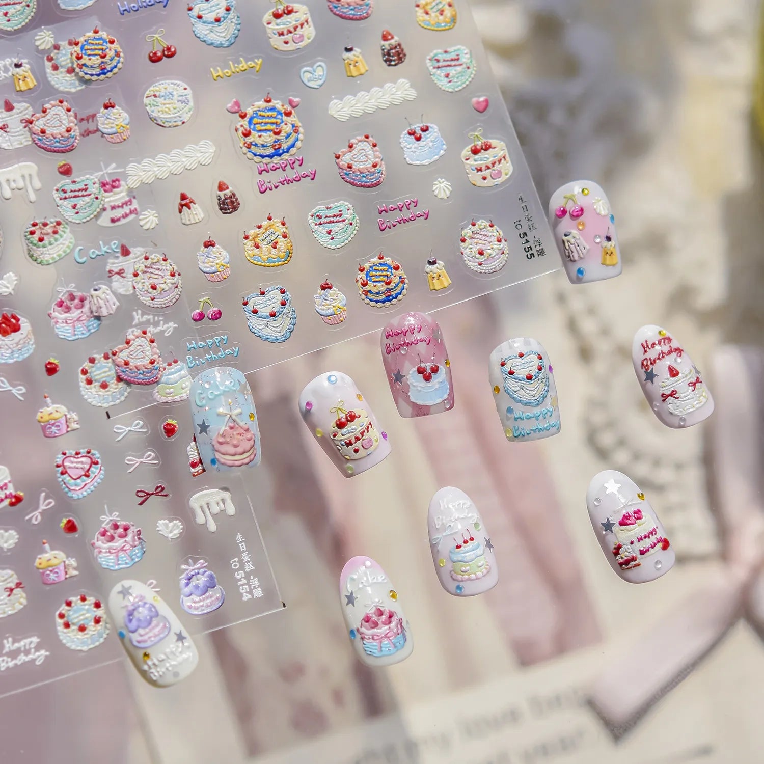 3D Kawaii Nail Stickers – Cute Birthday Cake, Donut & Sweet Treat Designs