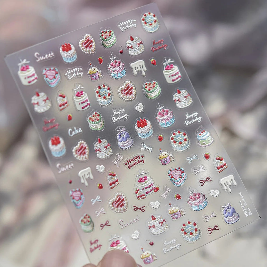 3D Kawaii Nail Stickers – Cute Birthday Cake, Donut & Sweet Treat Designs