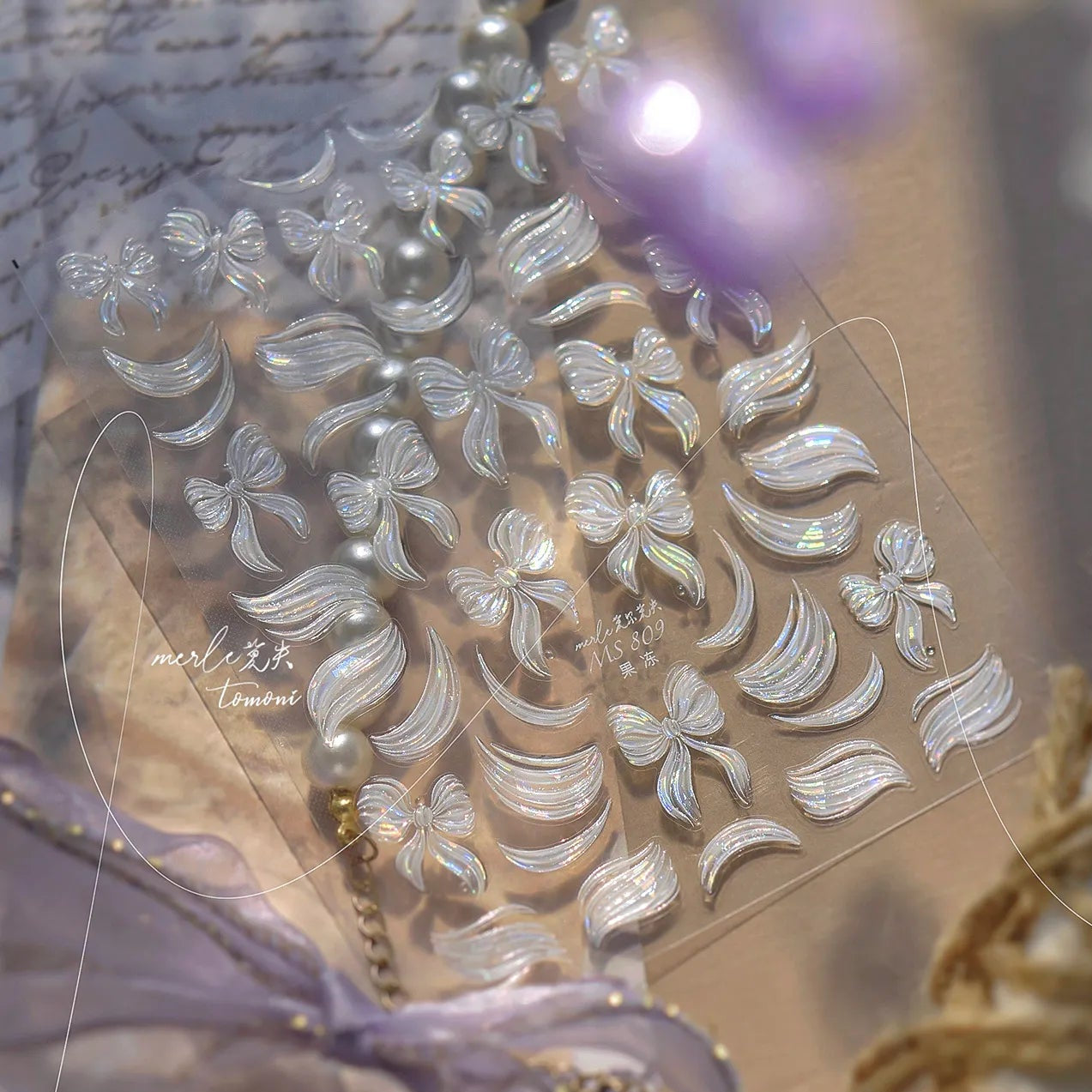 5D Bow & Ribbon Nail Stickers – Holographic Coquette Style Decals