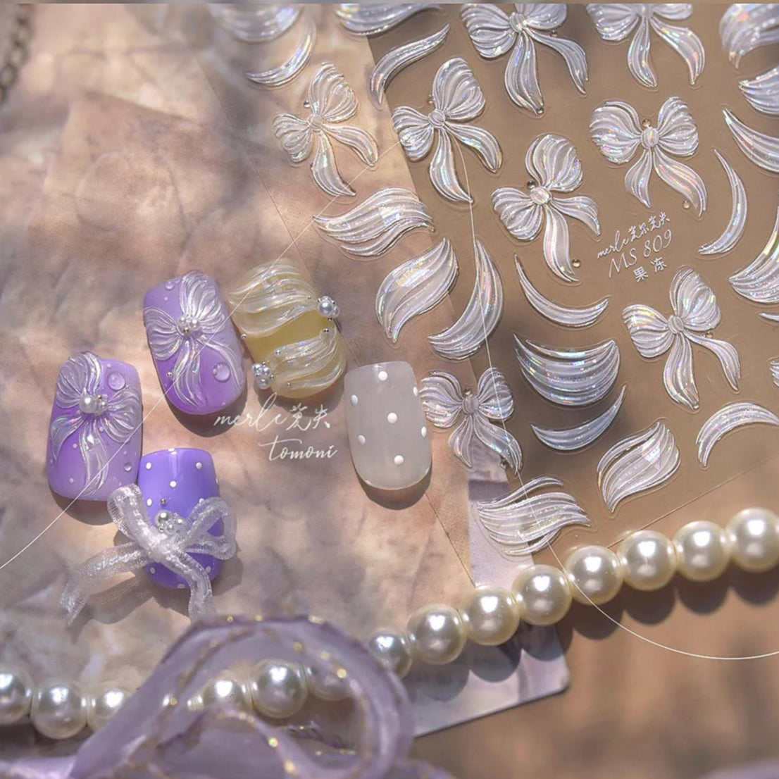 5D Bow & Ribbon Nail Stickers – Holographic Coquette Style Decals