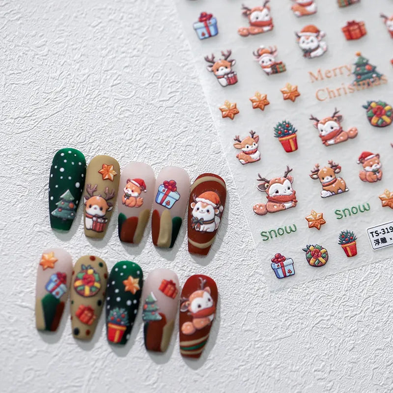 5D Christmas Nail Stickers – Reindeer, Gifts & Tree Holiday Decals TS3194