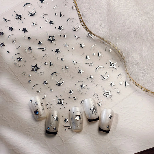 5D Chrome Star Moon Nail Stickers | Celestial Rhinestone Decals TL373