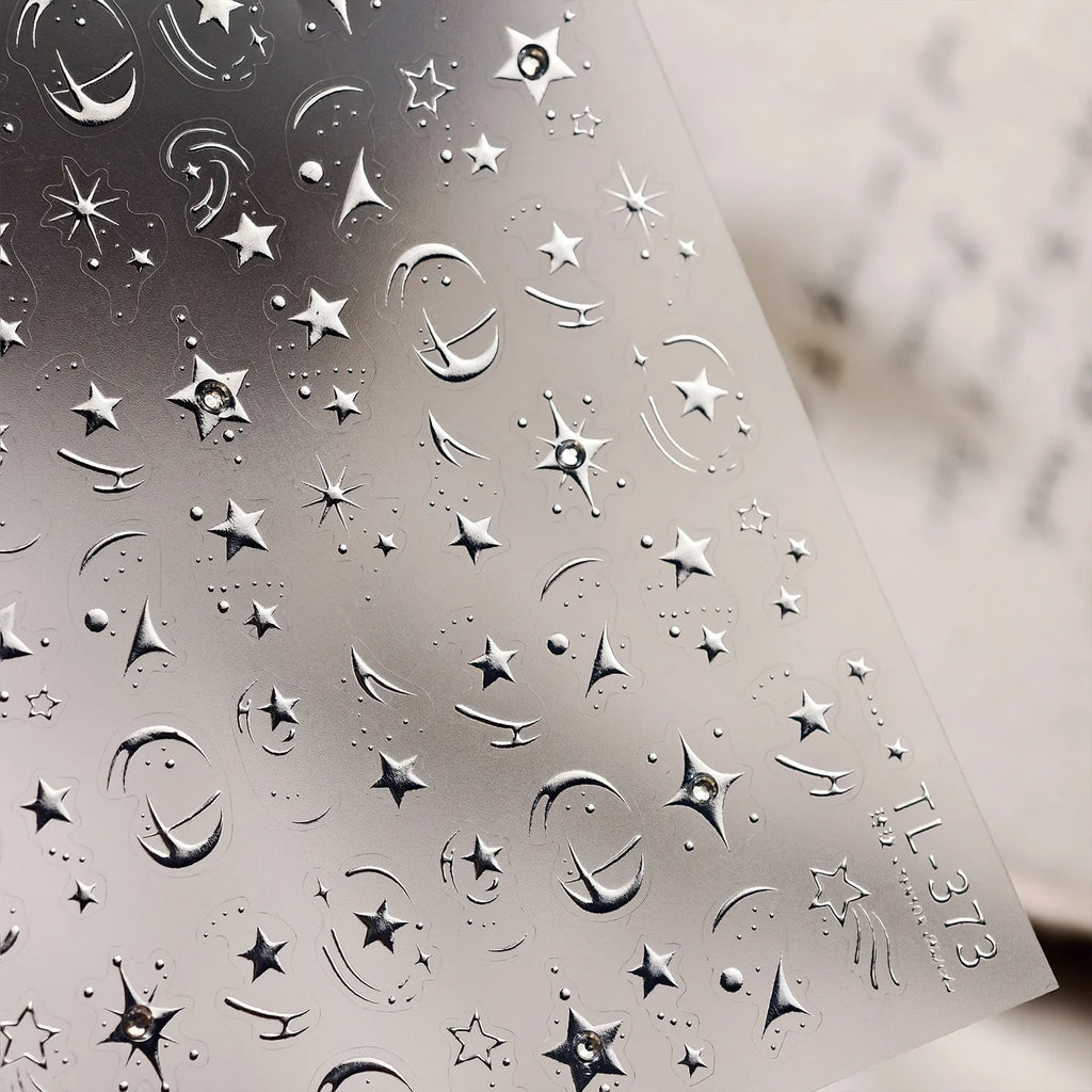 5D Chrome Star Moon Nail Stickers | Celestial Rhinestone Decals TL373