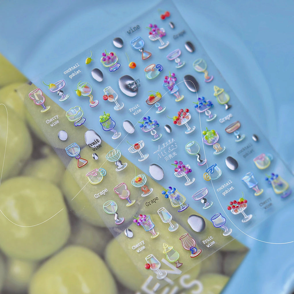 5D Cocktail Nail Stickers – Fruit Wine & Goblet Design Decals MS823