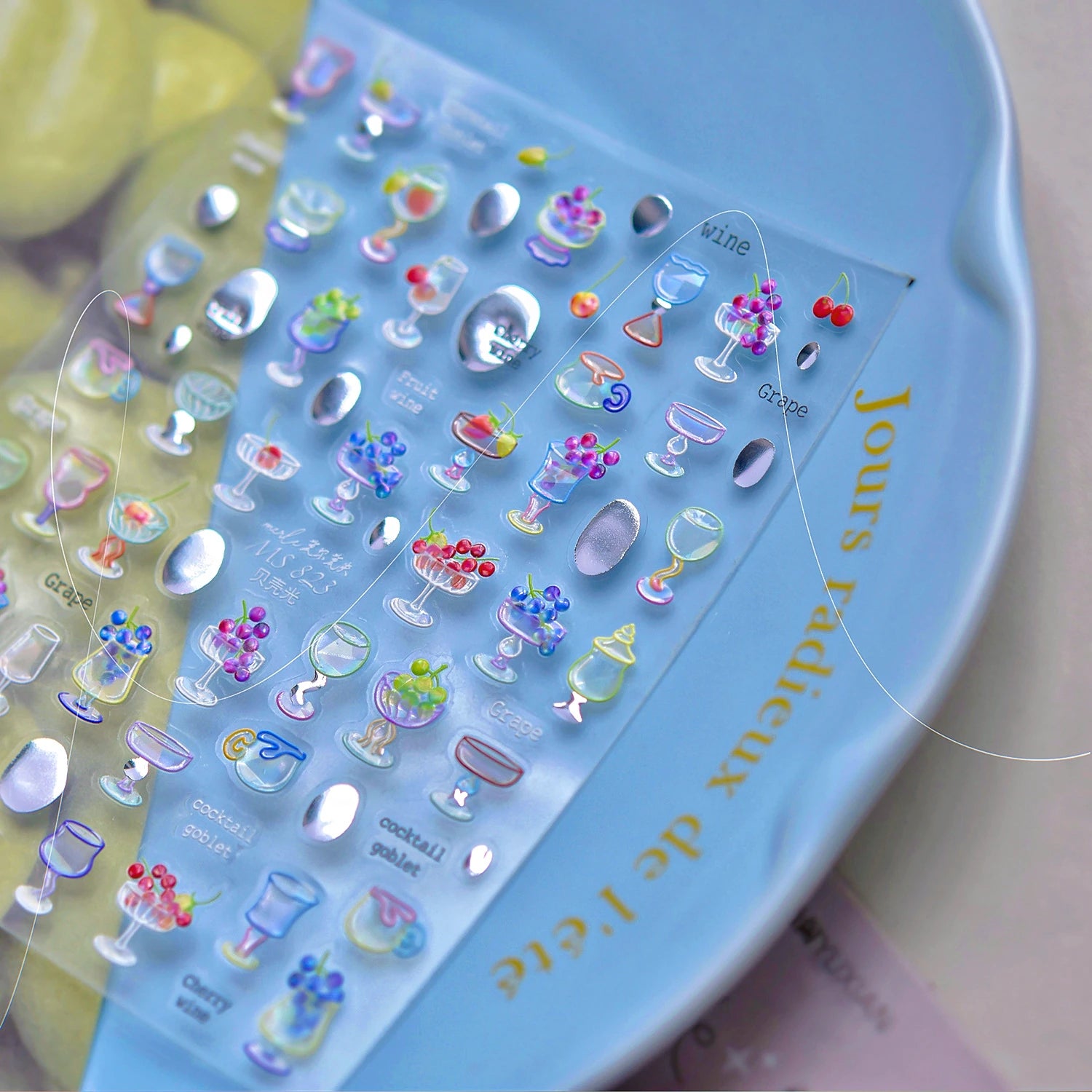 5D Cocktail Nail Stickers – Fruit Wine & Goblet Design Decals MS823