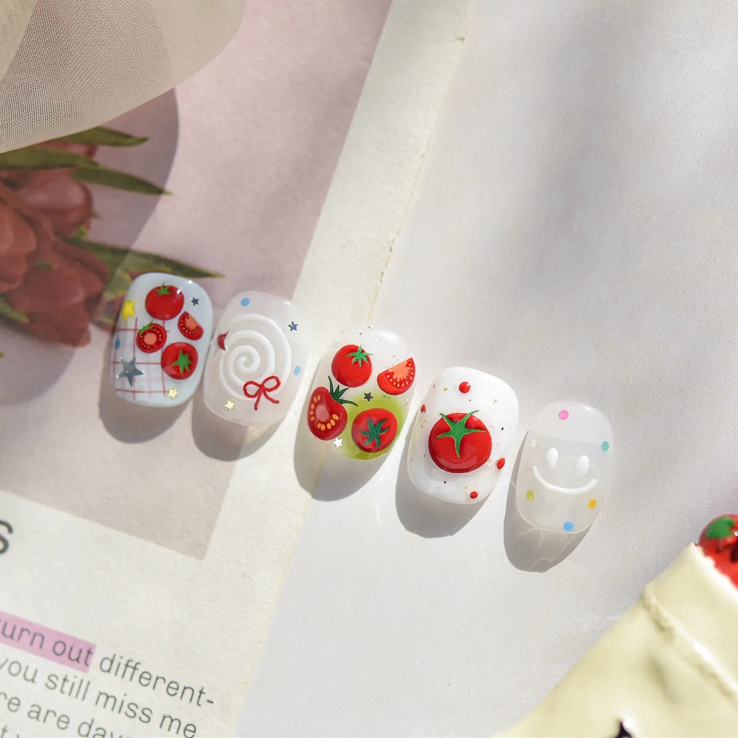 5D Cute Tomato Nail Stickers | Cottagecore