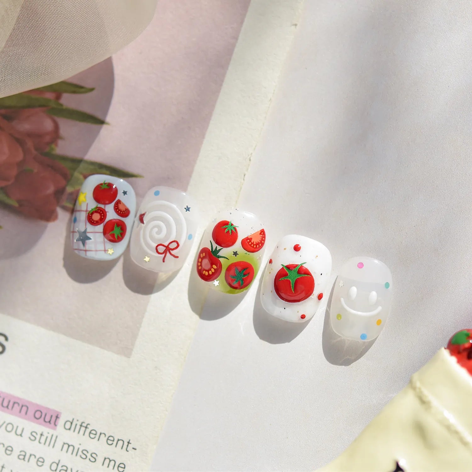 5D Cute Tomato Nail Stickers | Cottagecore