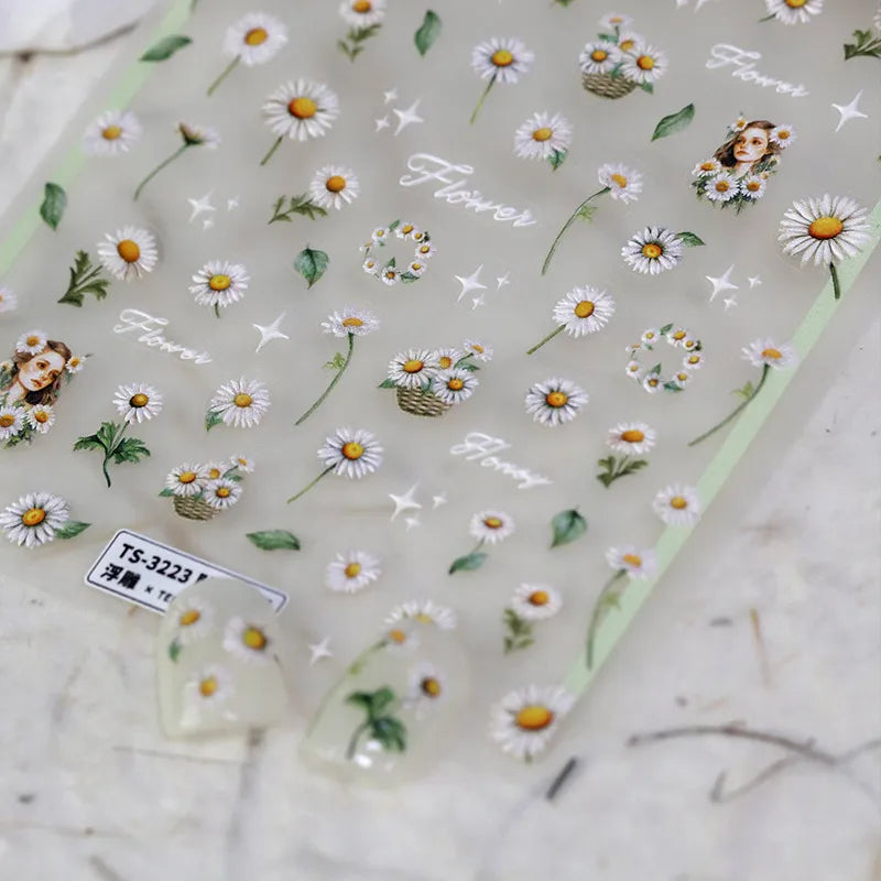 5D Daisy Flower Nail Stickers- Wild Flower Nail Art Sticker Decals TS3223