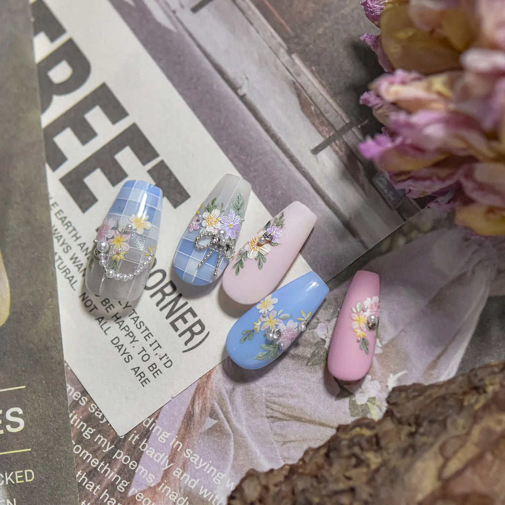 5D Embossed Daisy Nail Stickers with Rhinestones