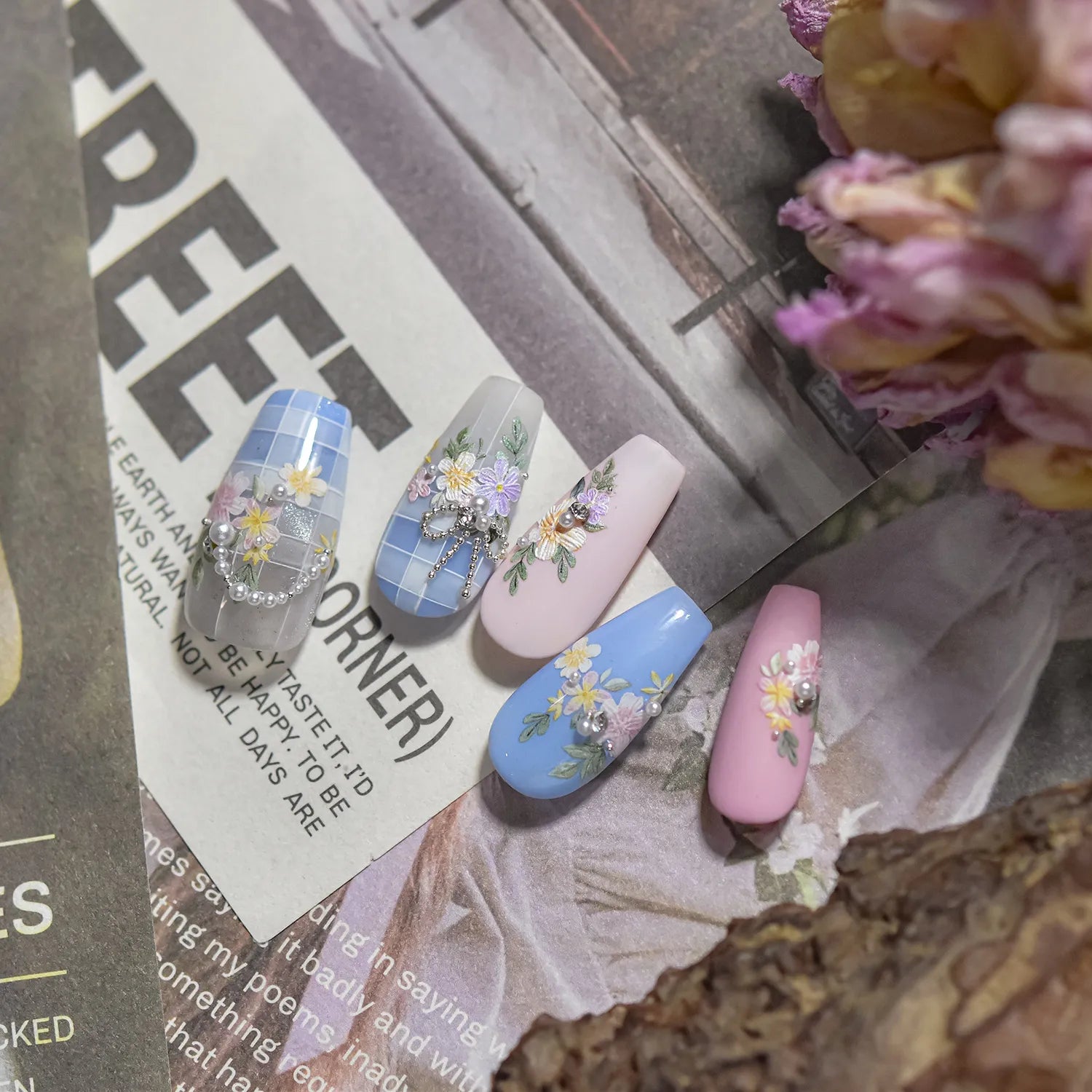 5D Embossed Daisy Nail Stickers with Rhinestones