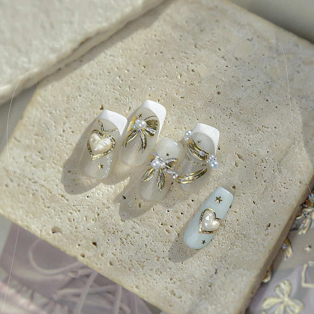 5D Gold Bow Nail Stickers | Coquette Nail Art Decals