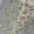 5D Gold Bow Nail Stickers | Coquette Nail Art Decals