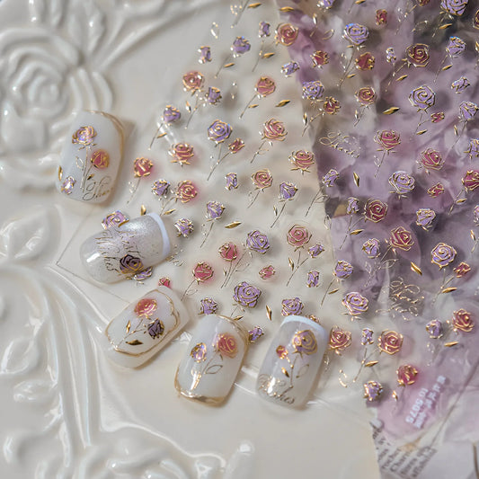 5D Embossed Gold Rose Nail Stickers | Metallic Floral Art