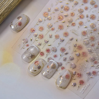 5D Embossed Gold Rose Nail Stickers | Metallic Floral Art