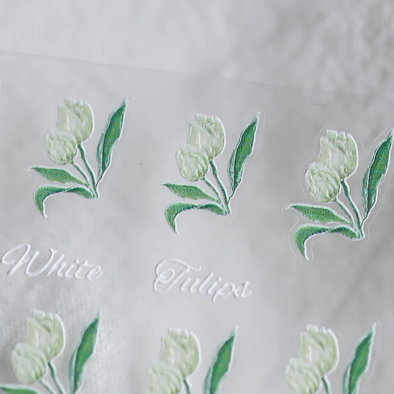 5D Flower Nail Stickers Embossed Tulips Nail Art Decals KX112