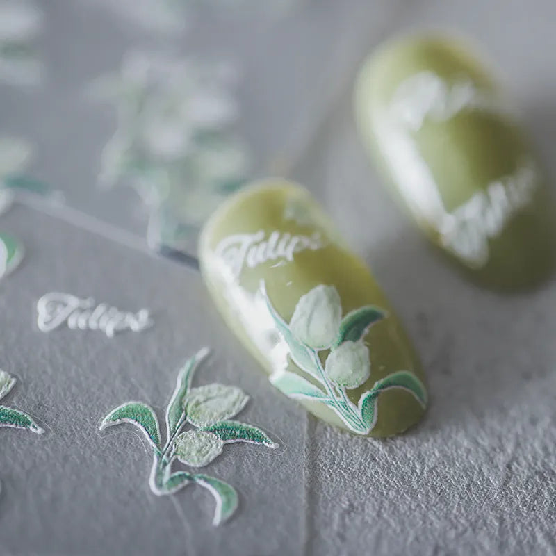 5D Flower Nail Stickers Embossed Tulips Nail Art Decals KX112