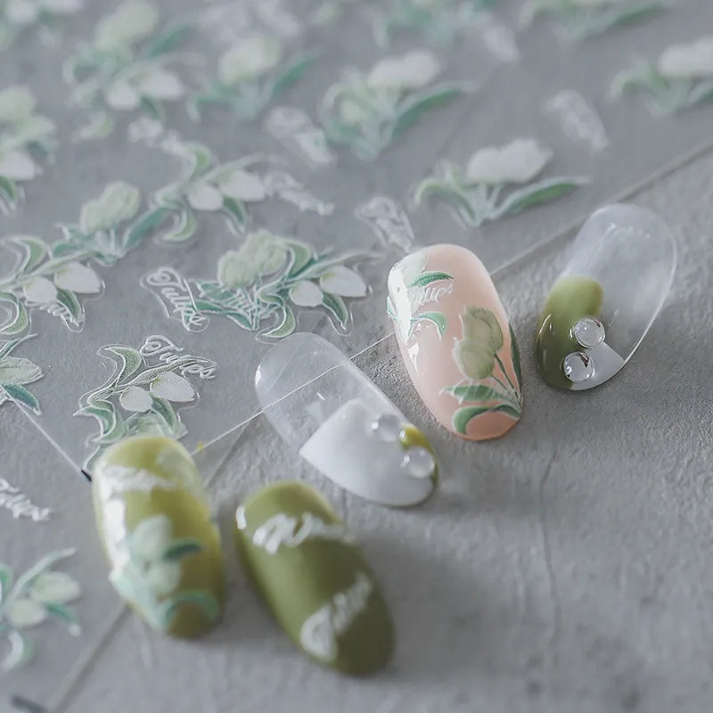 5D Flower Nail Stickers Embossed Tulips Nail Art Decals KX112