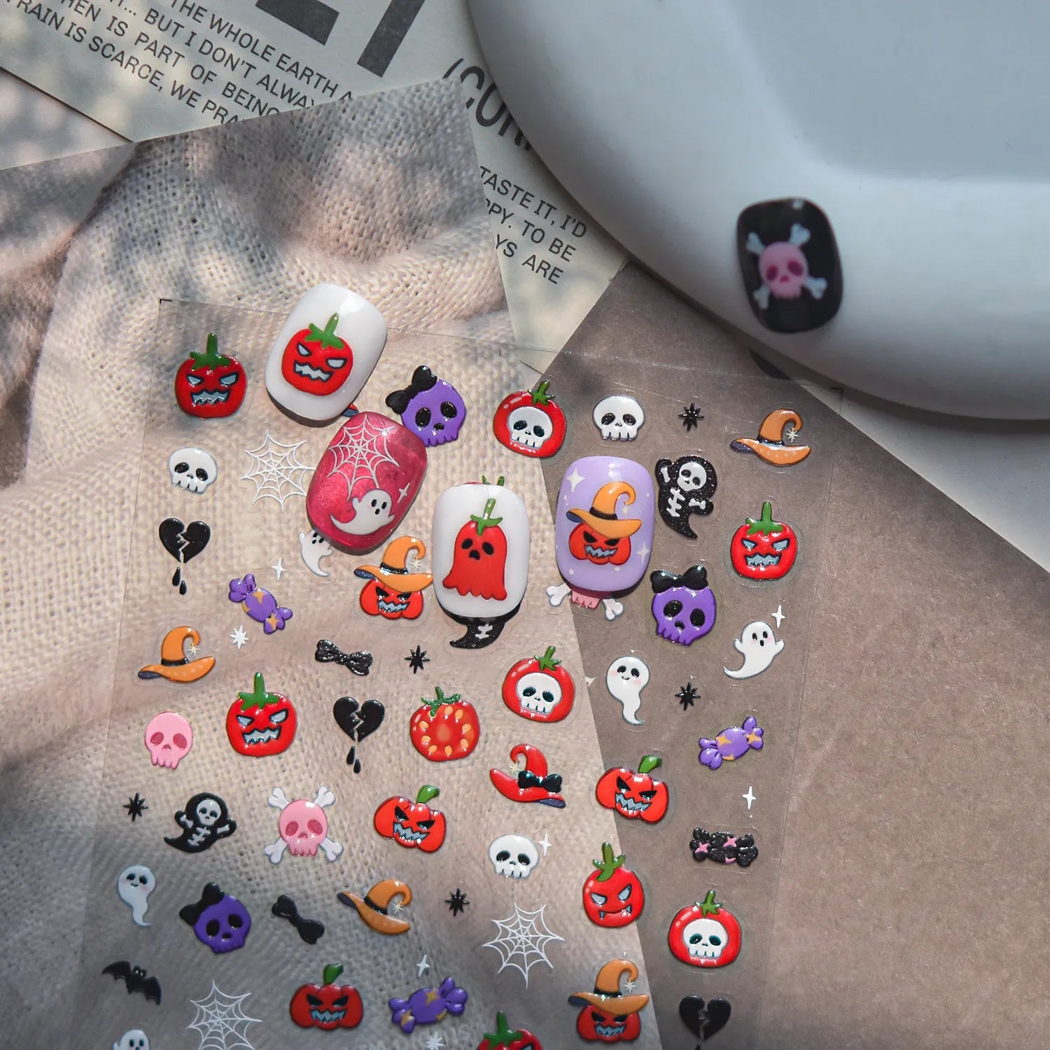 5D Halloween Pumpkin Nail Stickers Spooky Ghost Skull Decals 5207