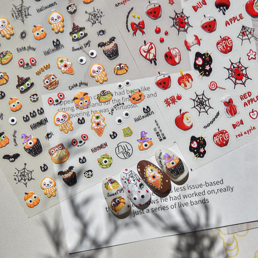 5D Halloween Pumpkin Nail Stickers Spooky Ghost Skull Decals 5207
